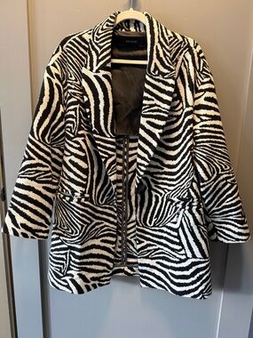 Zara Black and White Zebra-Print Blazer Jacket